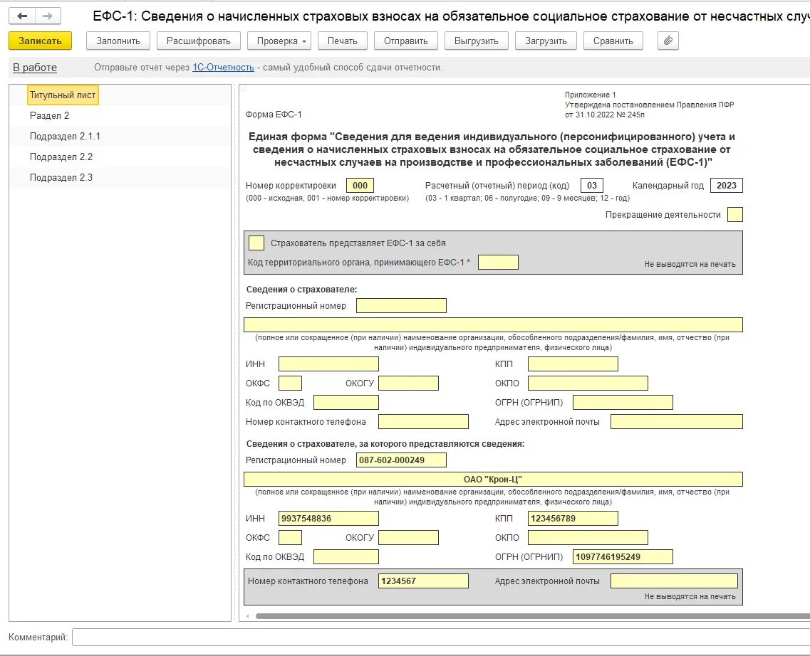 Подраздел 1.1 отчета ефс 1