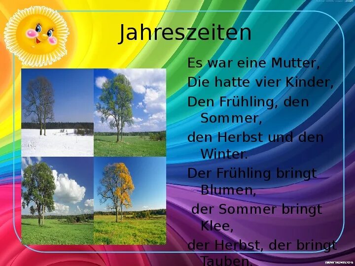Английские песенки времена года. Стихи о лете на немецком языке. Времена года на немецком. Стихотворение на немецком времена года. Стих на немецком про времена года.