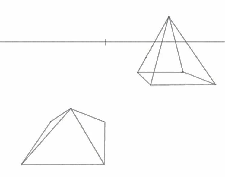 Треугольник снизу. Четырехгранная пирамида рисунок Академический. Пирамида в перспективе. Построение пирамиды. Построение пирамиды в перспективе.