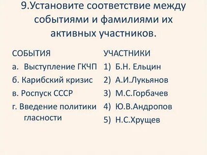 Установите соответствие между событиями отечественной истории