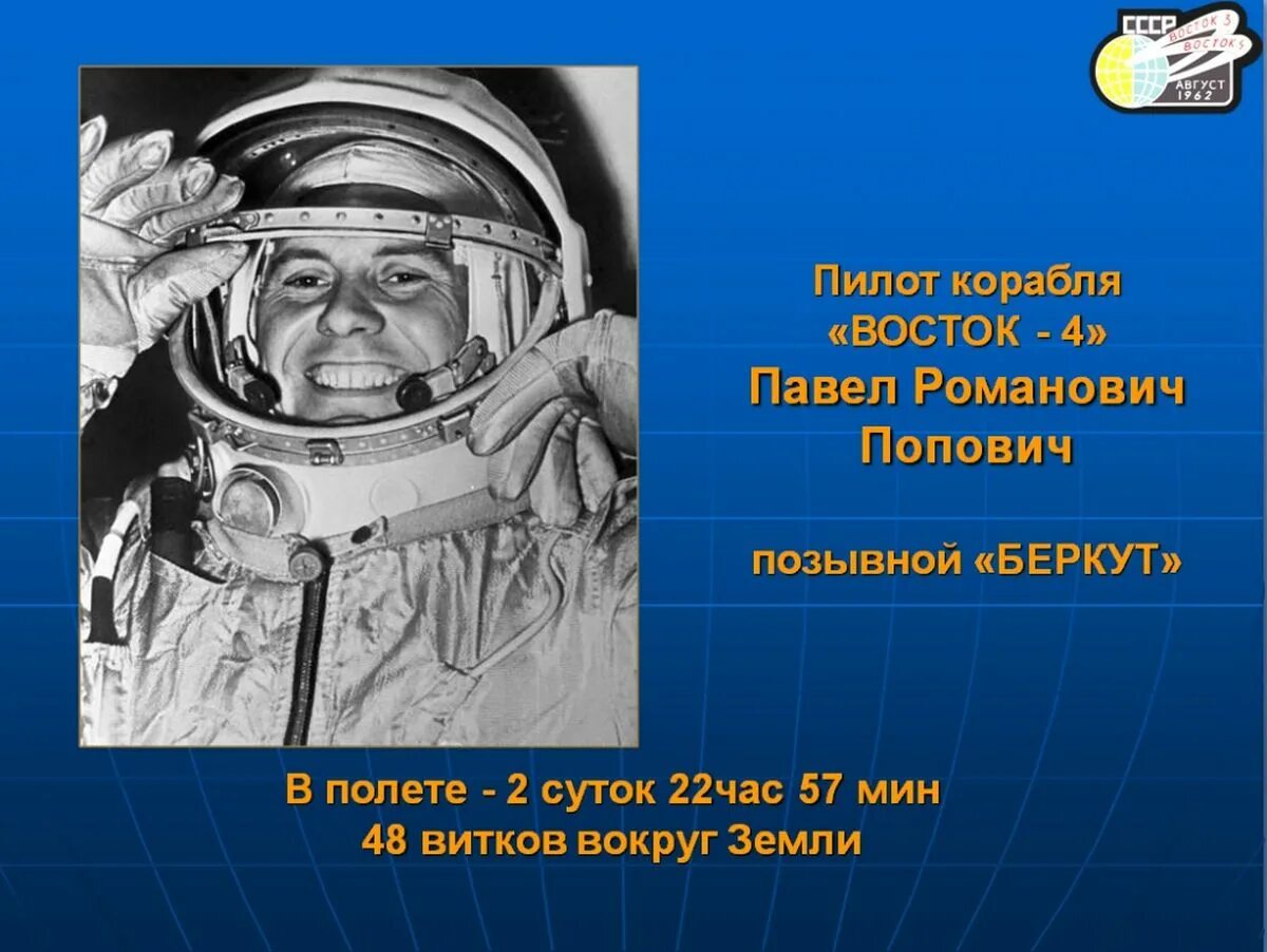 Космонавт восток 3. Восток -4 Попович космонавт космический корабль.