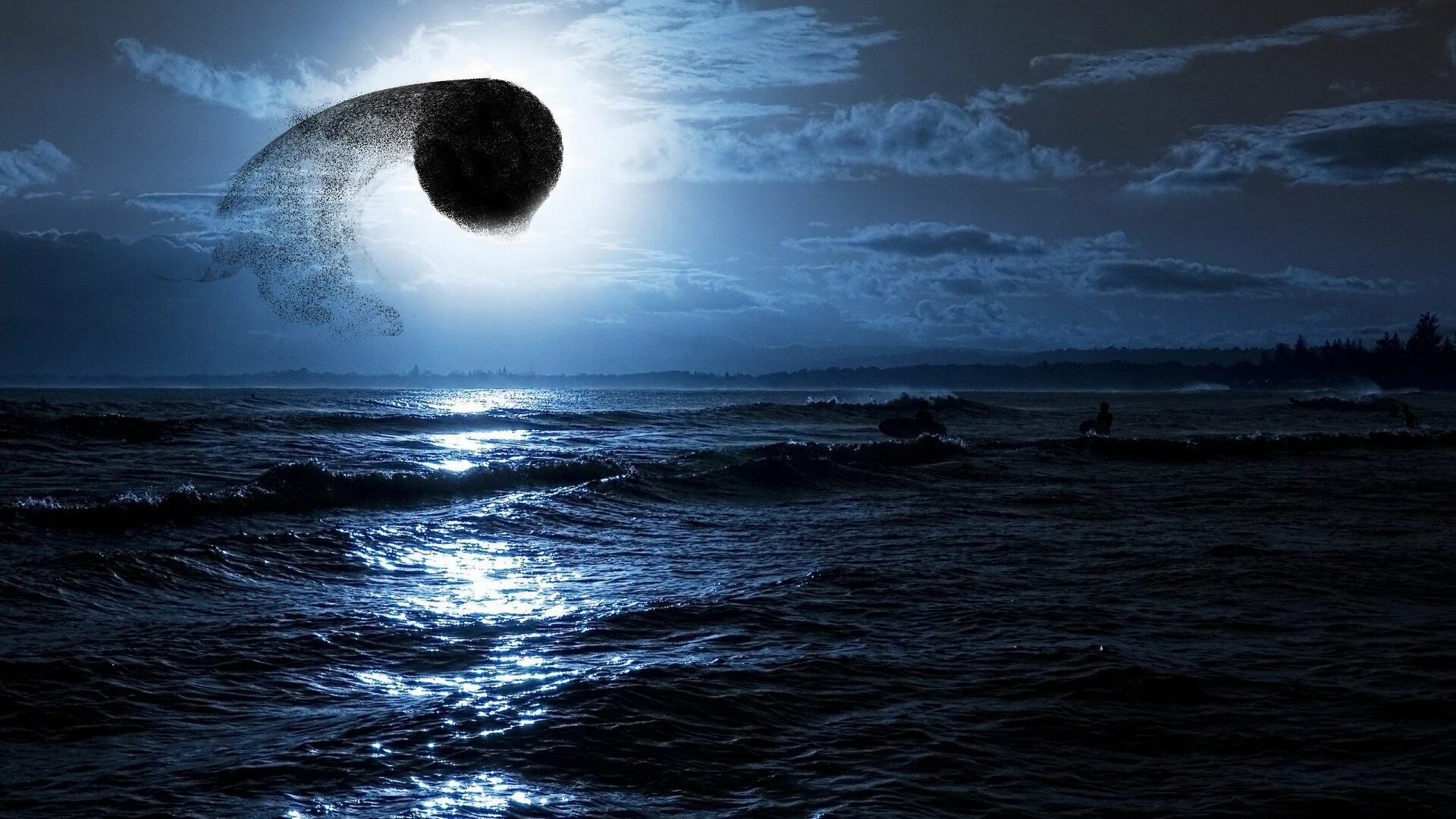 Притяжение воды луной. Ночное море. Ночь в море. Страшный океан. Ночь Луна море.