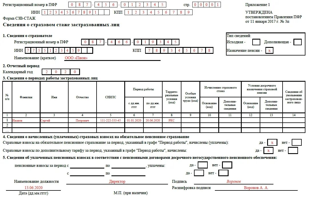 Сзв стаж пенсия. СЗВ-стаж Назначение пенсии образец. Заполнение СЗВ стаж Назначение пенсии. СЗВ-стаж за 2022 заполнение. Образец формы СЗВ стаж для пенсии.