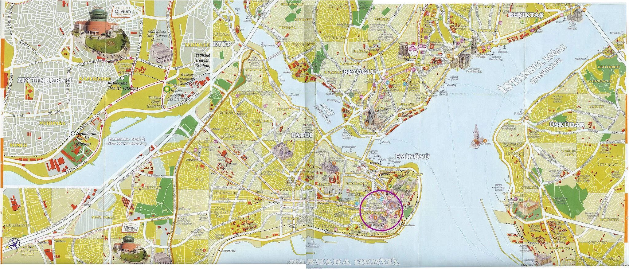 Центр стамбула на карте. Карта центра Стамбула с достопримечательностями. Исторический центр Стамбула на карте. Туристическая карта Стамбула старый город. Карта Стамбула с районами и достопримечательности.