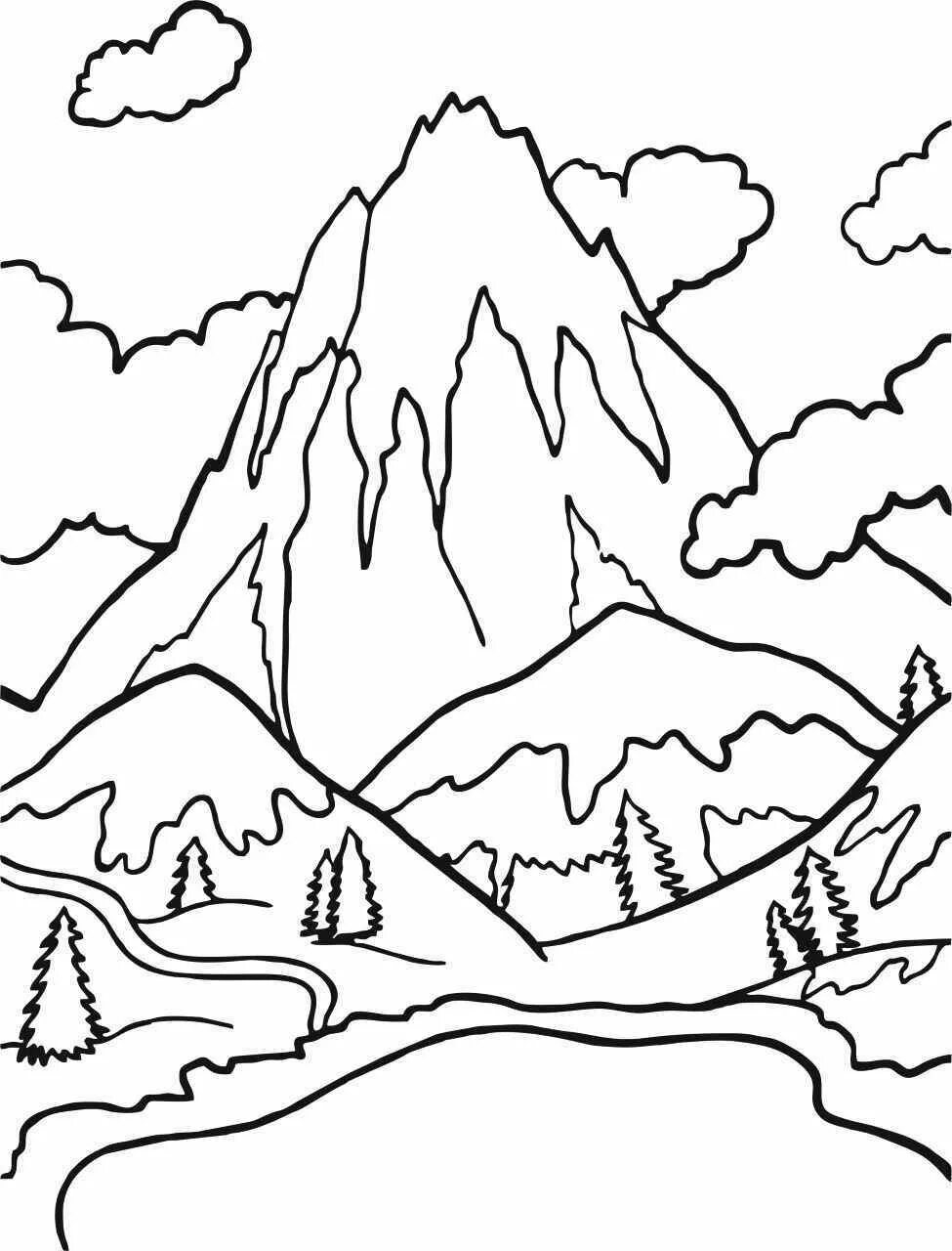 Горы рисунок для детей. Раскраска пейзаж. Горный пейзаж раскраска. Раскраска гор. Горы раскраска для детей.
