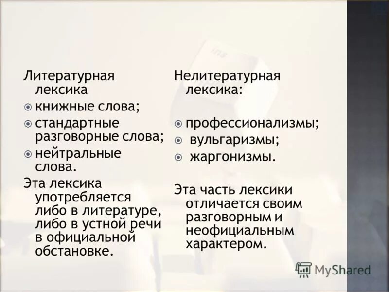 Литературно книжная лексика. Литературная лексика.