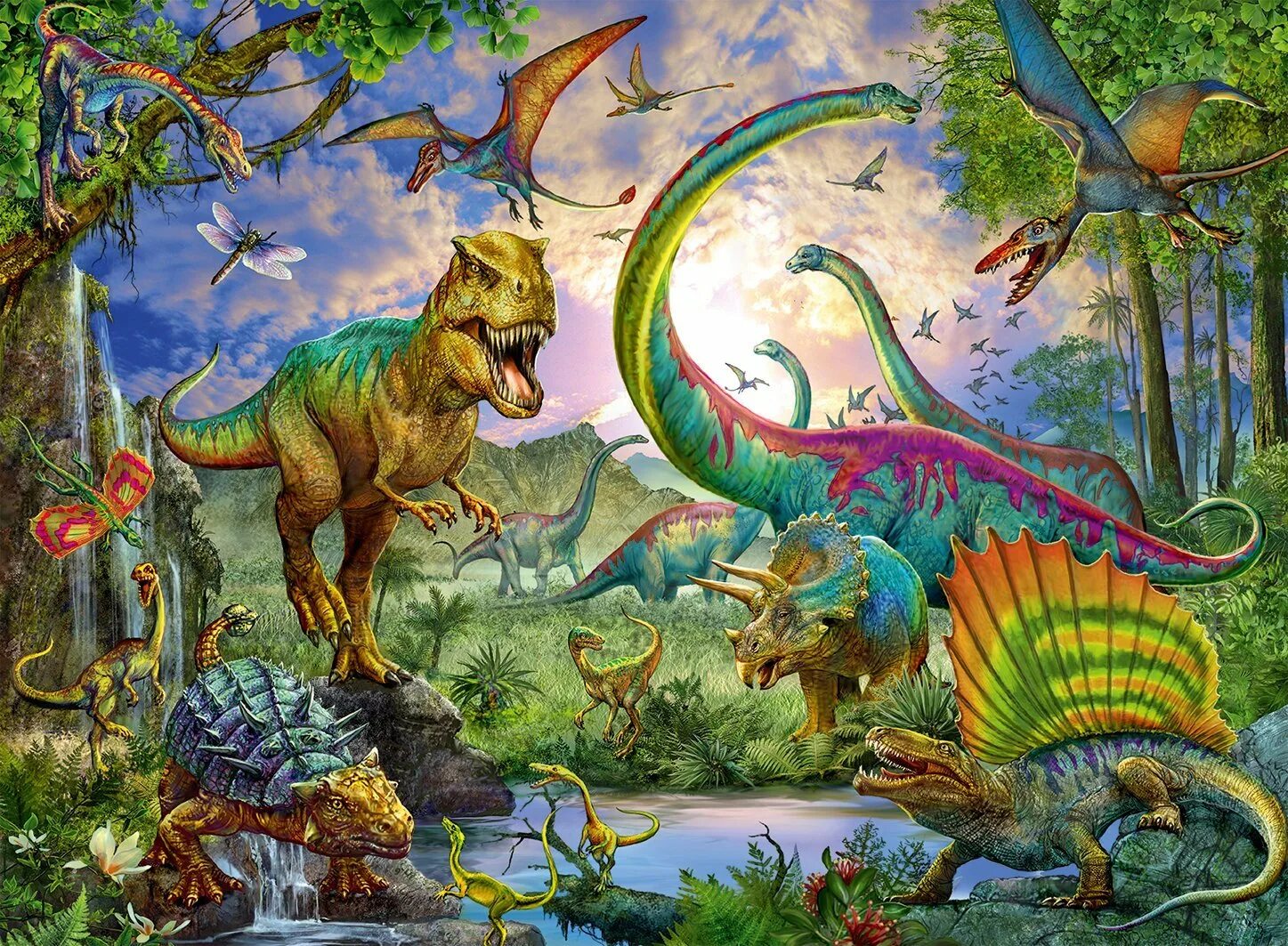 Пазл "мир динозавров", 200 дет.. Пазл Ravensburger Эра динозавров (06635), 40 дет.. Мир динозавров. Красивые динозавры.