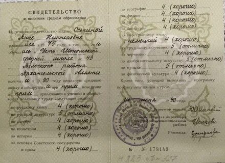 Свидетельство об основном среднем образовании