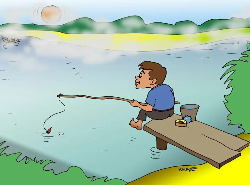 Мальчик ловил рыбу на реке. Рыбалка карикатуры. Рыбак карикатура. Дети на рыбалке иллюстрация. Иллюстрация Рыбак ловит рыбу.