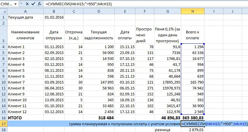 Посчитать отсрочку