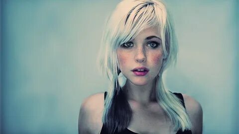 Devon Jade, looking at viewer, blonde, freckles, women, face, white hair, l...