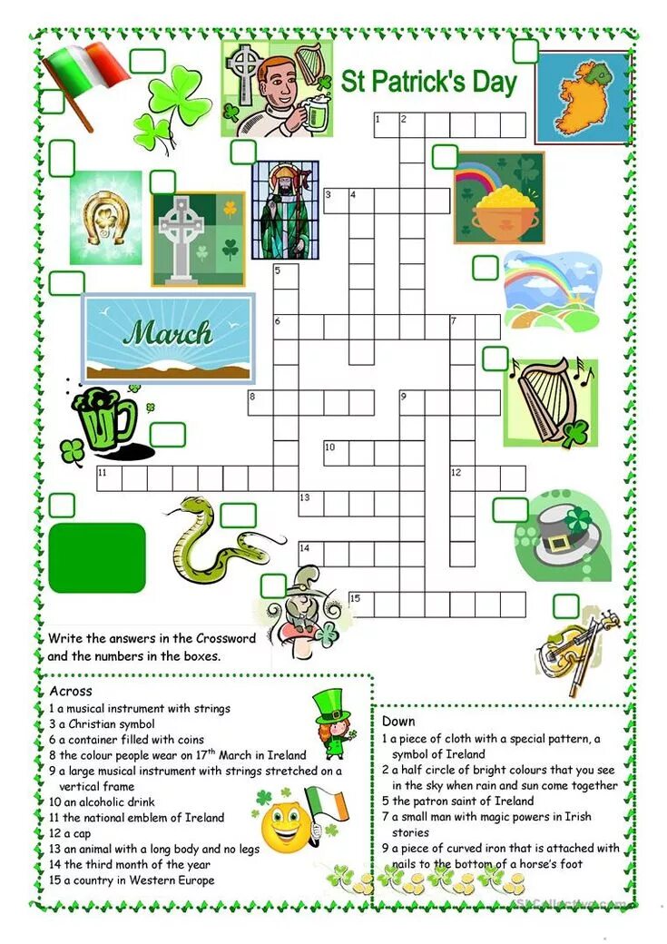 День Святого Патрика задания. Кроссворд St Patricks Day. St Patrick's Day crossword Puzzle ответы. День Святого Патрика упражнения.