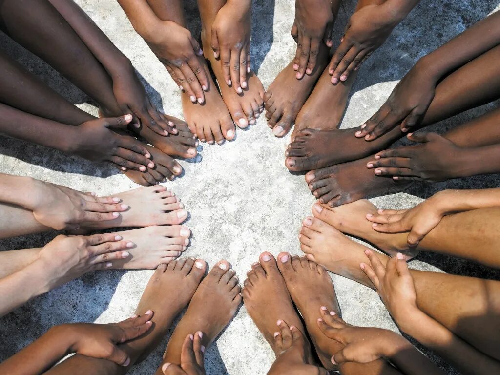 Circle from feet. Cultures photo Unity. Human culture