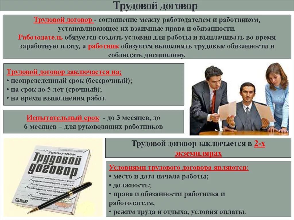 С момента заключения трудового договора работодатель. Трудовой договор. Трудовой договор презентация. Презентация тудовойтдоговор. Трудовой договор картинки.