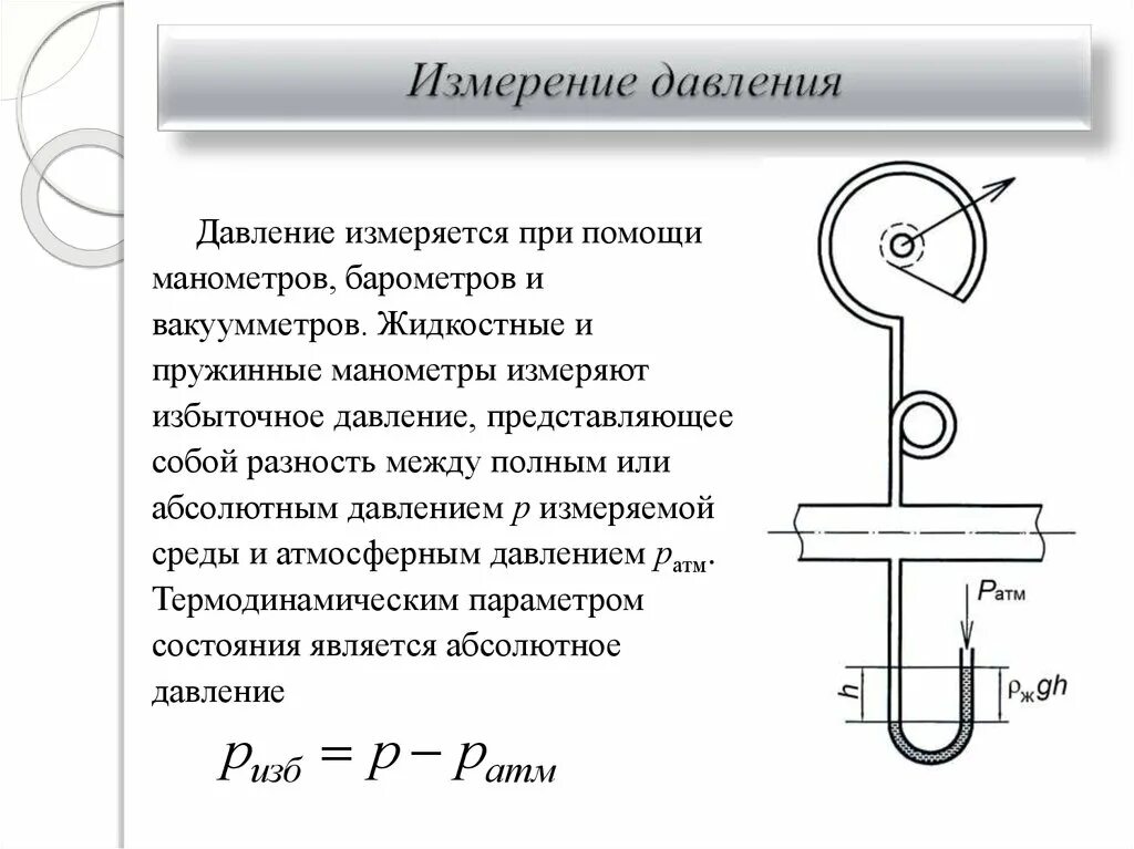 Измерение давления. Жидкостной манометр для измерения давления. Давление манометра формула. Избыточное давление измеряют. Манометр показывает избыточное давление