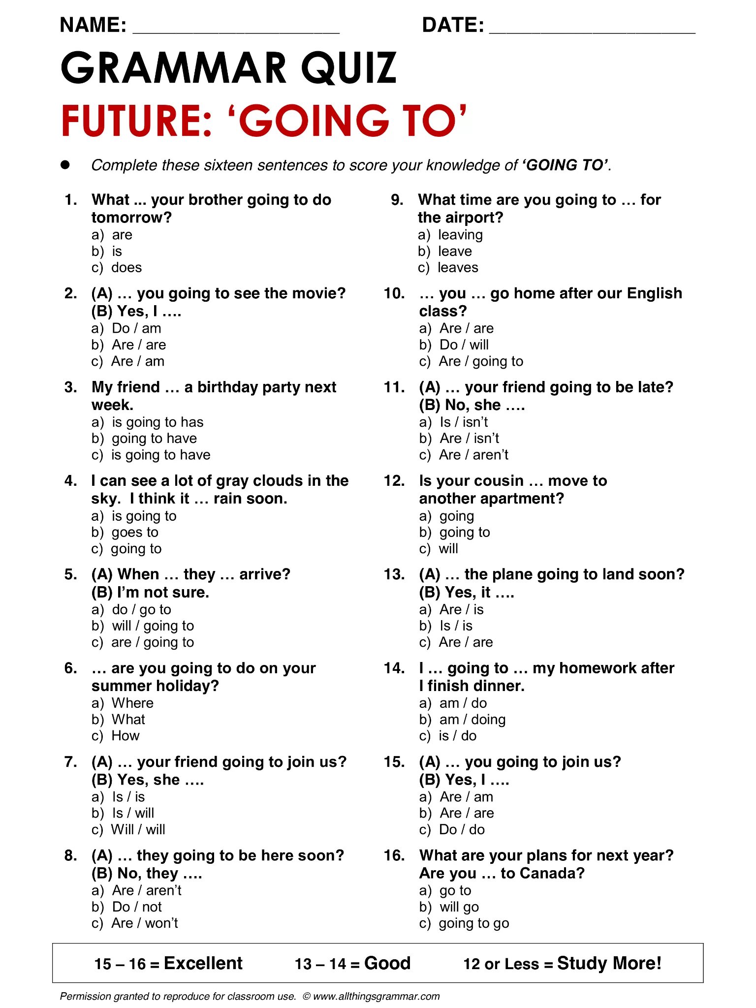 Do the quiz answer the questions