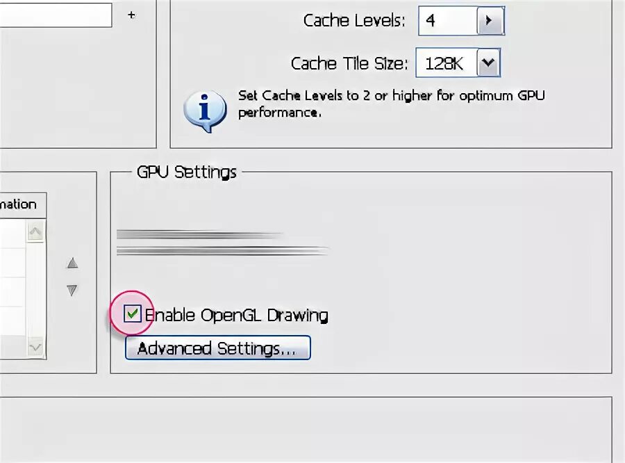 Выпадающий список opengl. Enable opengl. Как включить opengl в фотошопе. 4. Opengl 1.