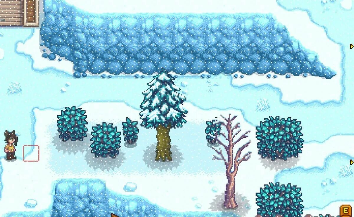 Nocturne of ice stardew valley. Stardew valley зима. тайный лес stardew valley. зимняя локация stardew valley. съедобный папоротник stardew valley.