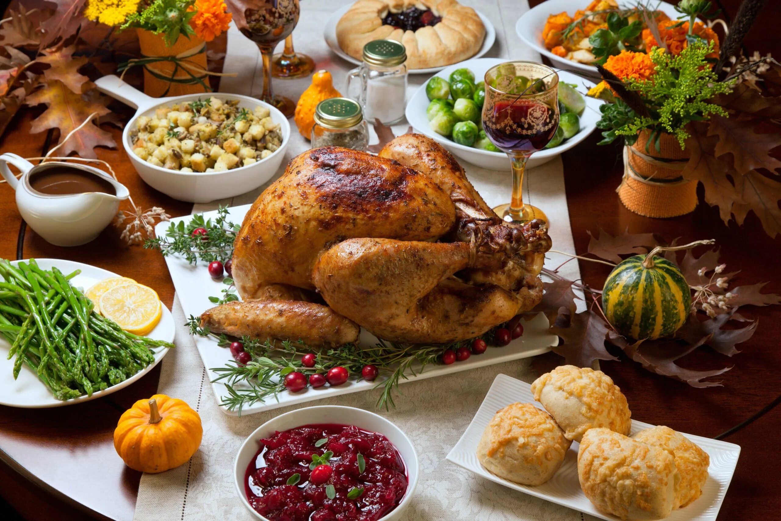 День Благодарения – Thanksgiving. Праздничный стол на день Благодарения. Блюда на столе. Блюда на день Благодарения в США. Какие блюда едят в пост