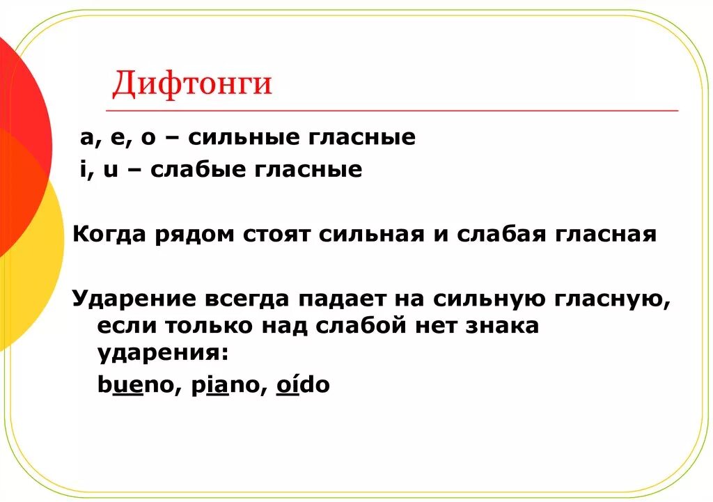 Ударение всегда падает. Дифтонги в испанском. Сильные и слабые гласные в испанском языке. Ударение в испанских словах. Правила ударения в испанском.