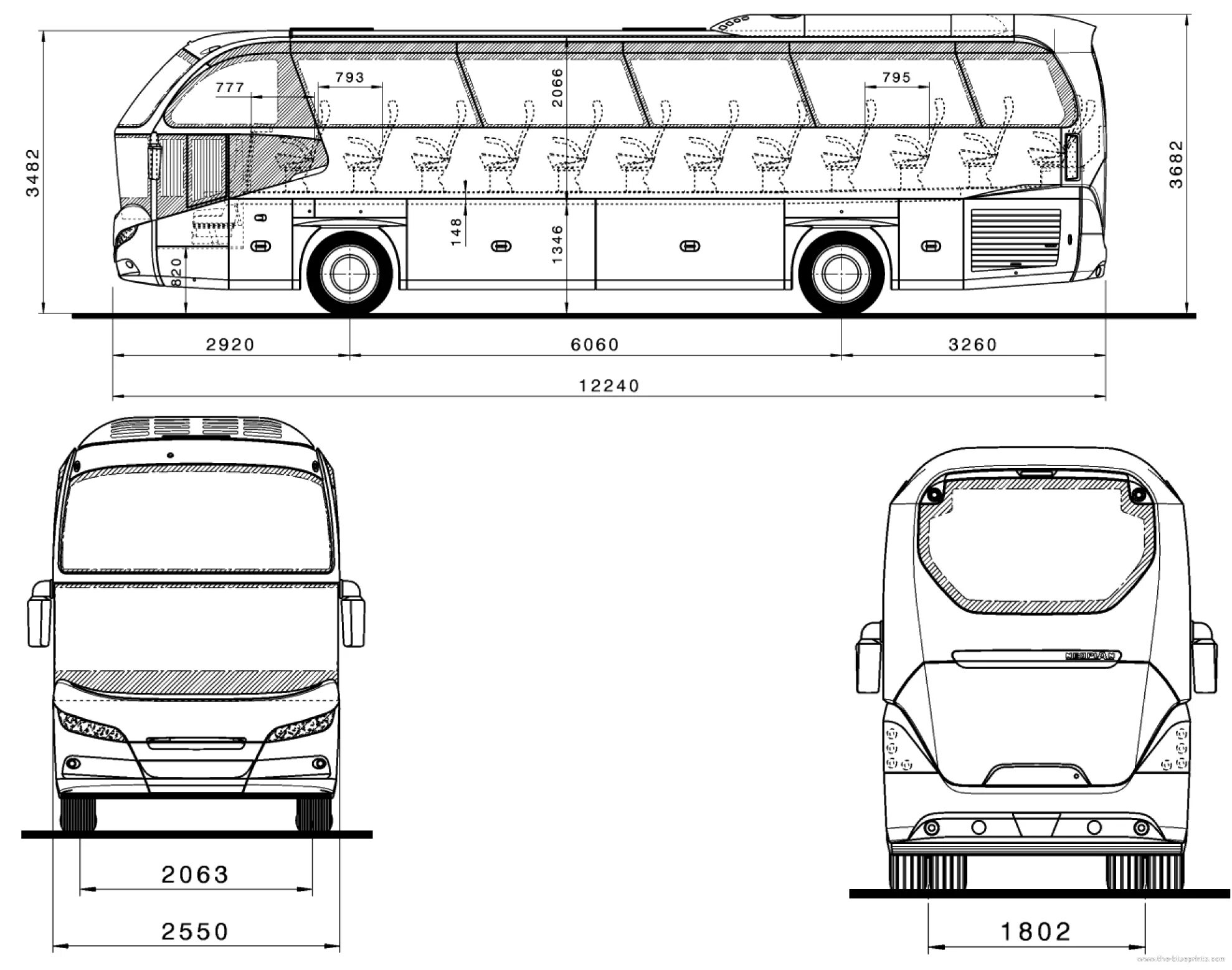 Какая длина автобуса. Автобус Неоплан габариты. Габариты туристического автобуса Неоплан. Ширина автобуса Неоплан. МАЗ 251 чертеж.