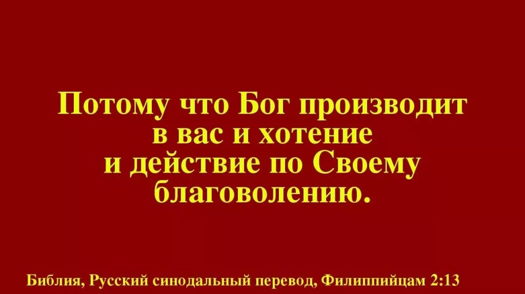 Филиппийцам 2. Господь производит в нас хотение и действие по своему благоволению. Потому что Бог производит в вас и хотение и действие. Хотение и действие по своему благоволению. Бог вкладывает в нас желания по своему благоволению.