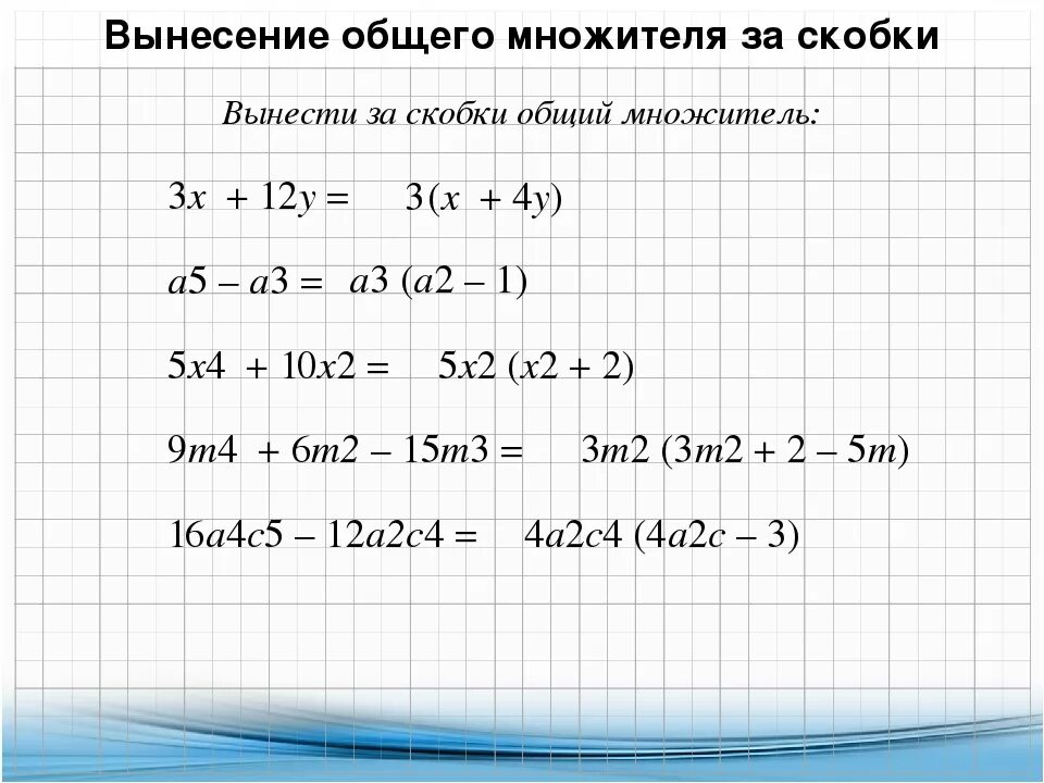 Алгебра вынесение общего множителя за скобки. Вынесение многочлена за скобки 7 класс. Правило разложения многочлена на множители вынесение за скобку. Разложение на множители вынесение общего множителя за скобки. Вынести p за скобки