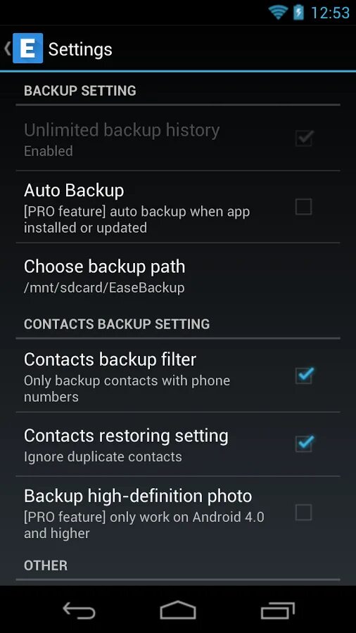 Setup backup