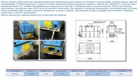 Емкости предназначенные для содержания живой