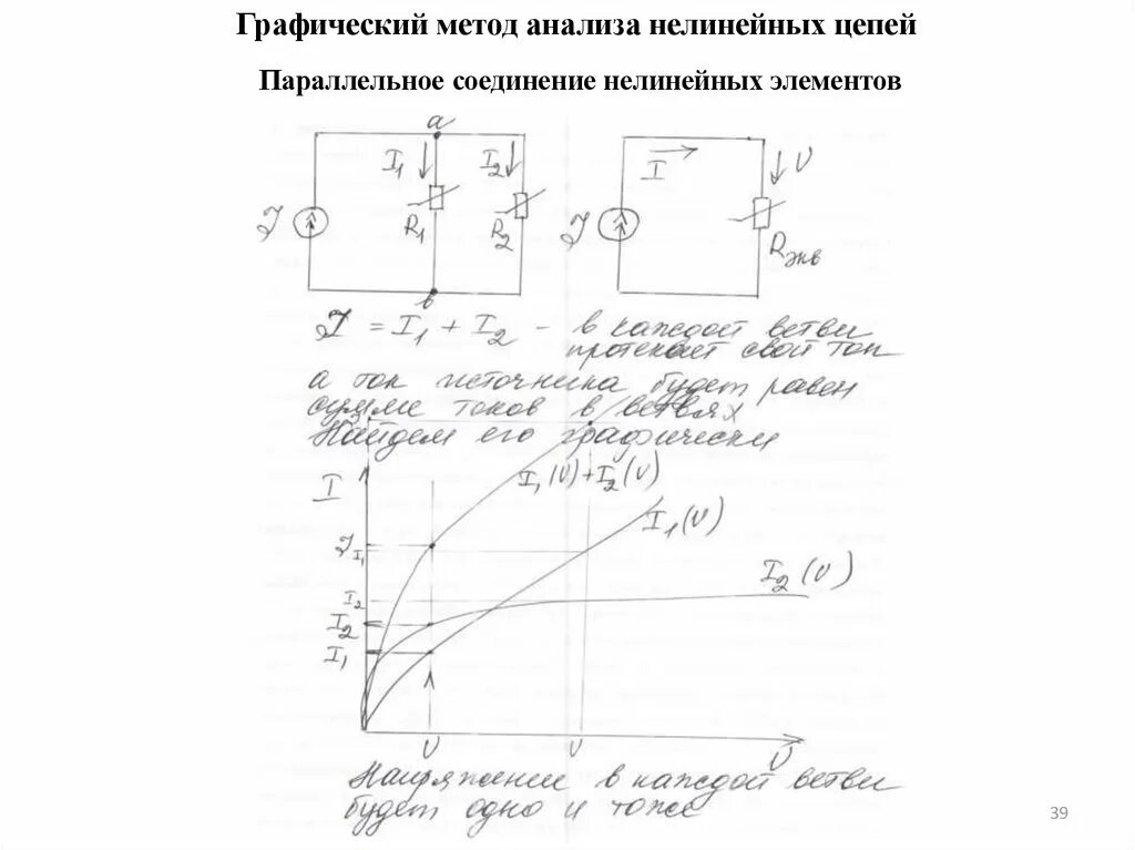 Соединение нелинейных элементов. Схема замещения нелинейного элемента. графический метод анализа нелинейных цепей. нелинейные цепи постоянного тока. графический метод нелинейных элементов.