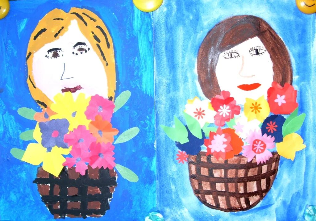 Аппликация на тему мама. Поделка на тему подарок маме. Рисование с детьми ко Дню матери. Портрет мамы в садик ко Дню матери.