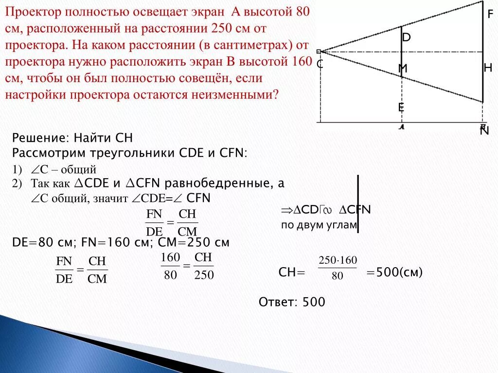 Проектор полностью освещает экран высотой 120