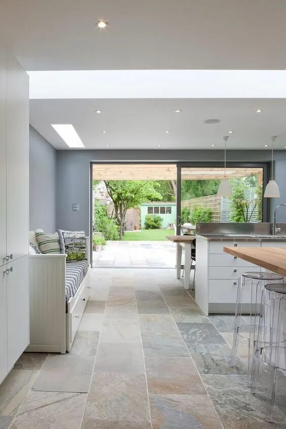 Kitchen Flooring is Ragno Hexagon Tiles and River Shores Wood Floor. Home Bunch 