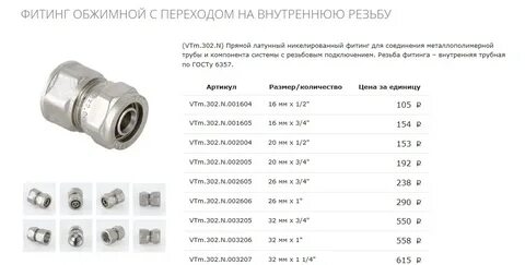 Диаметр фитинга металлопластиковой трубы