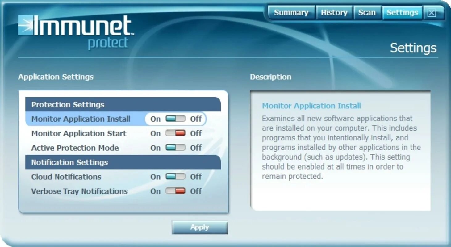 Description of settings