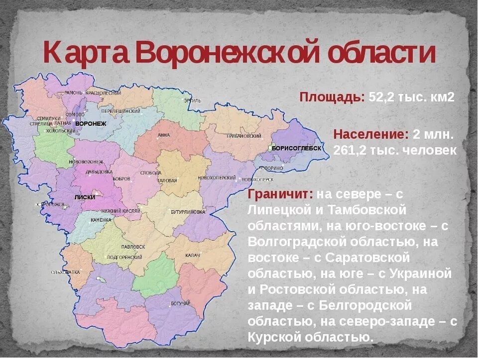 В начале 2012 года в воронежской области. Воронежская область на карте границы. Карта Воронежской области с граничащими областями. Воронежская область на карте с кем граничит. Административно-территориальное деление Воронежской области.