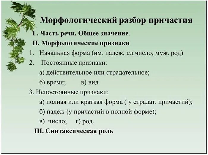 Пример разбора причастия под цифрой три Скачать картинку 3 МОРФОЛОГИЧЕСКИХ РАЗБОРА ГЛАГОЛА № 31