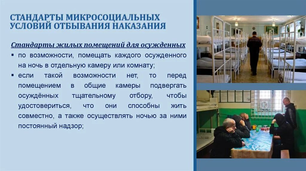 Международные стандарты обращения с осужденными. Международно-правовые стандарты обращения с заключенными. Условия отбывания наказания. Льготные условия отбывания наказания.