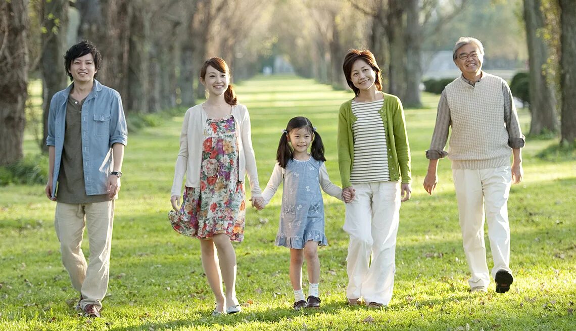 Real Asian Family. Asian Family outside. Asia family