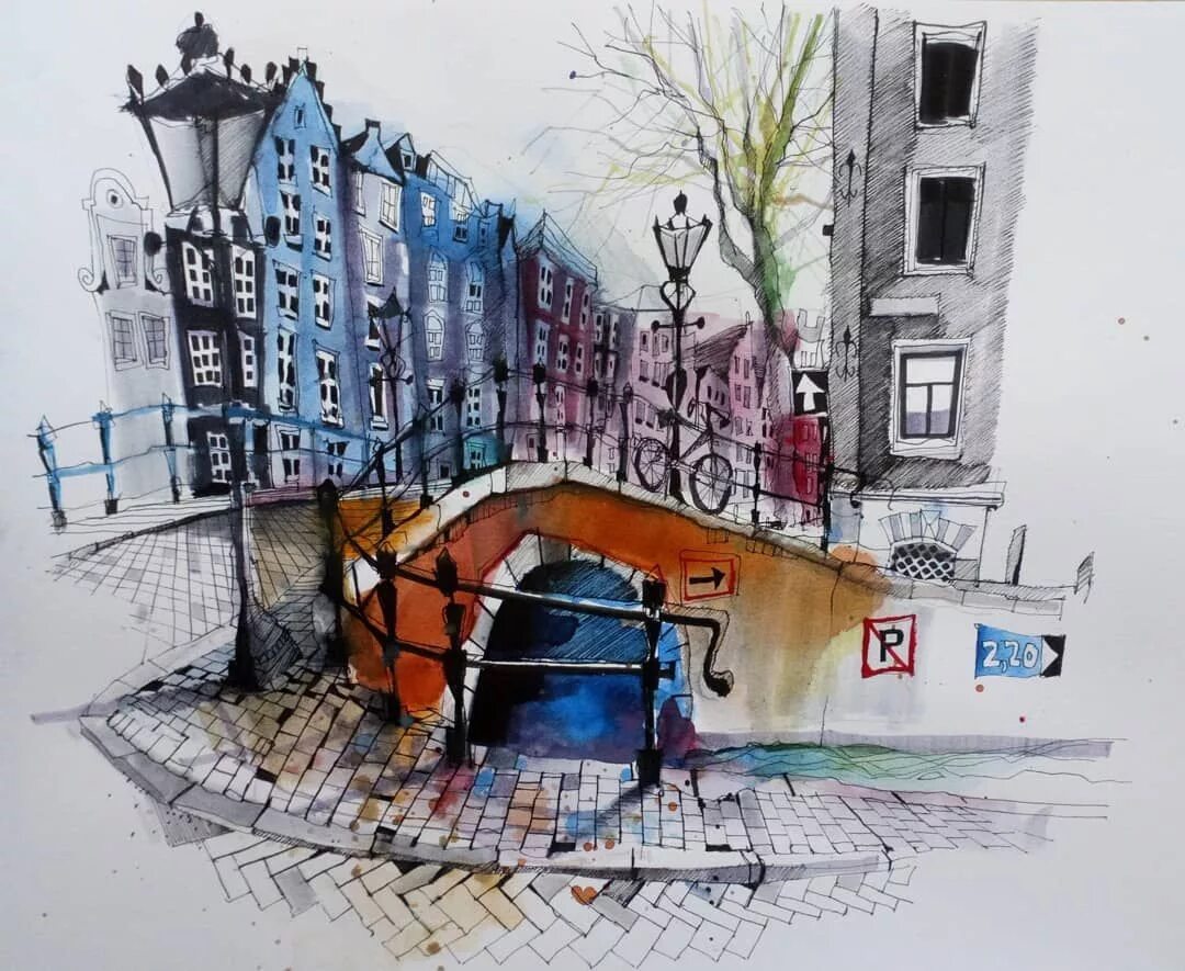 Painting sketching. Амстердам скетч. Amsterdam-Ian-Fennelly. Скетч Амстердам акварель. Скетчинг Амстердам.
