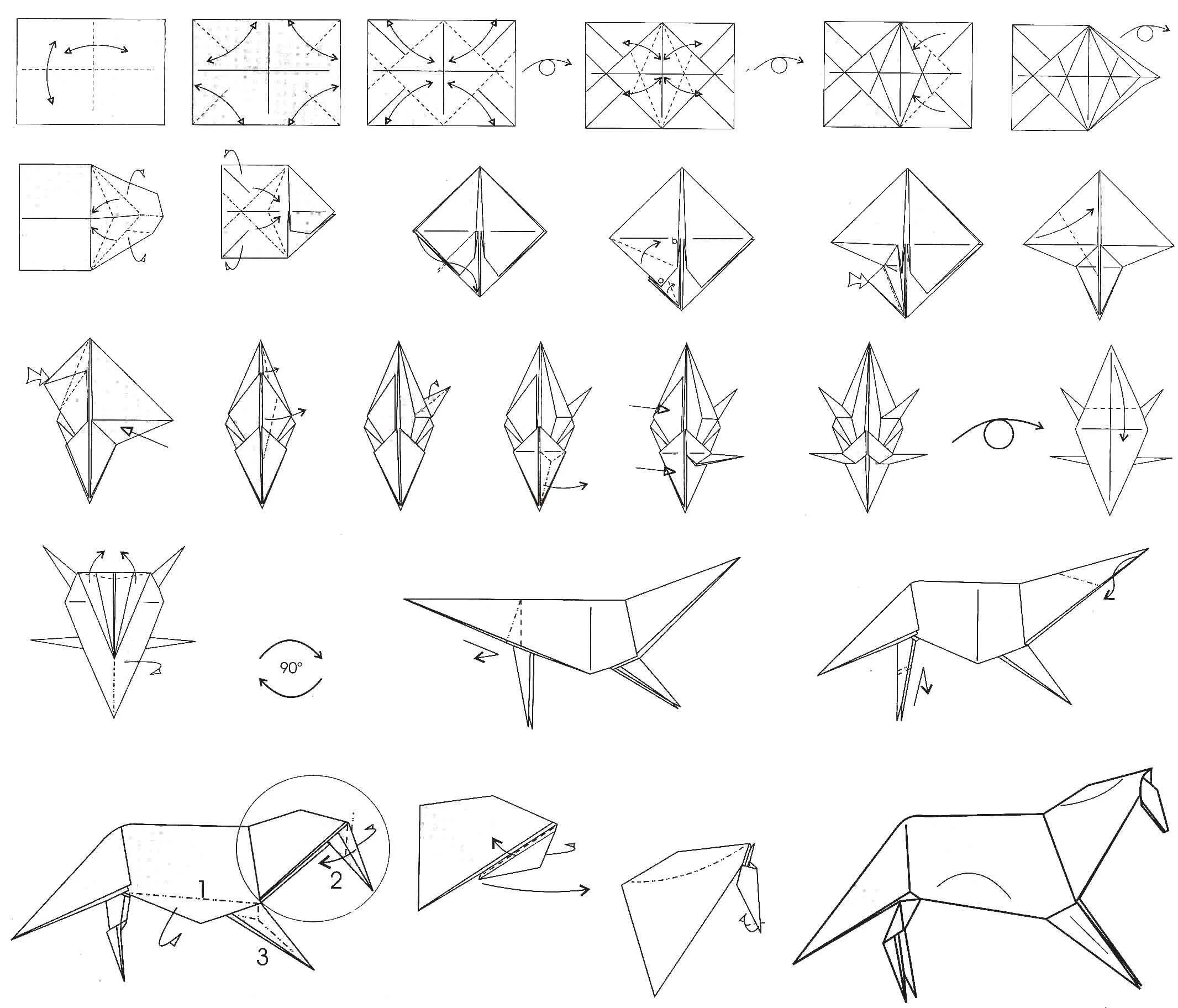 Драконы из бумаги поэтапно. Оригами лошадь. Оригами лошадь схема. Оригами лошадь из бумаги для детей. Оригами лошадь схема для начинающих.