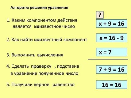 Правила нахождения неизвестного компонента действий
