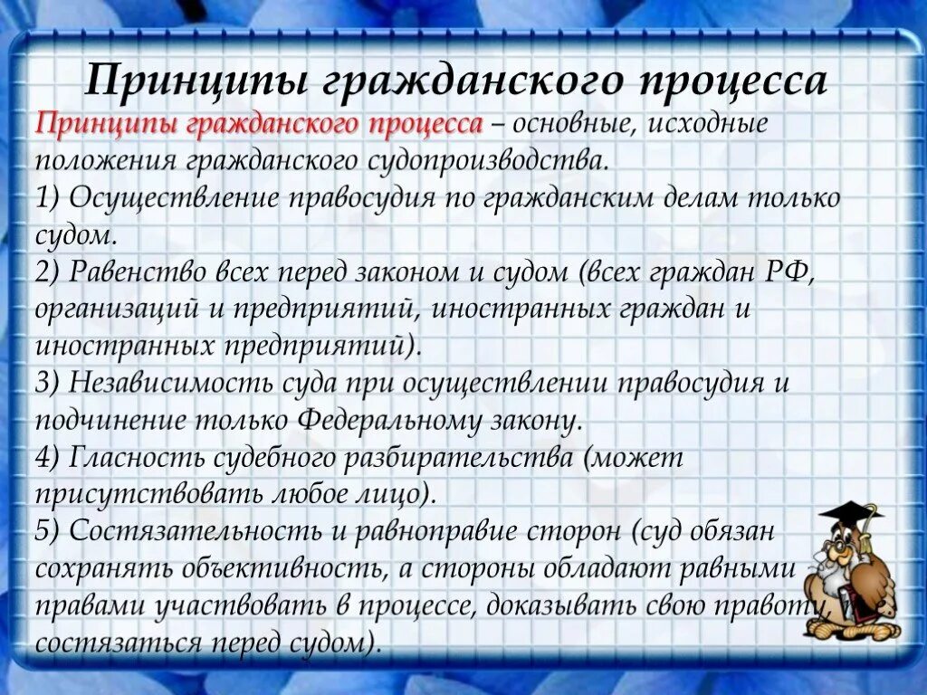 Основные принципы гражданского процесса 11 класс