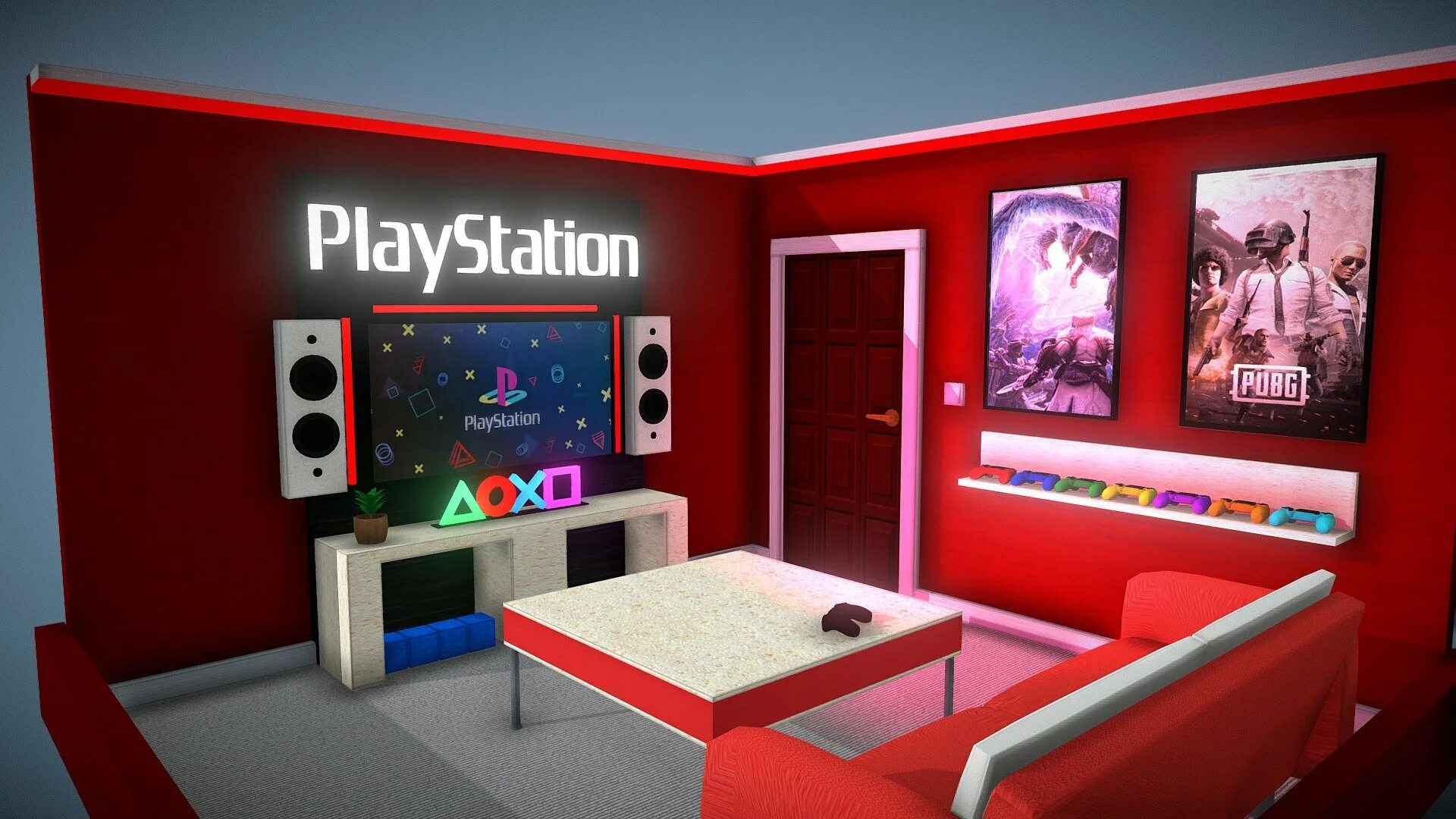 Game center playstation. PLAYSTATION комната. Игровая комната PLAYSTATION. Плейстейшен в интерьере. Комната PLAYSTATION 4.