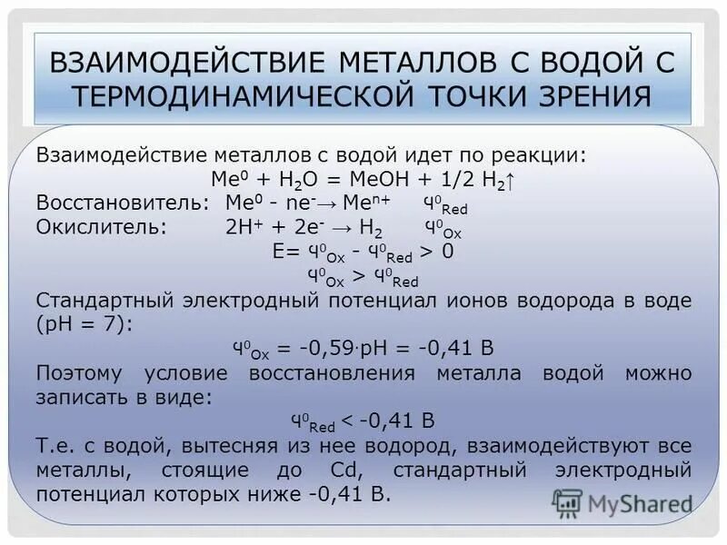 Металл взаимодействующий с водой при температуре