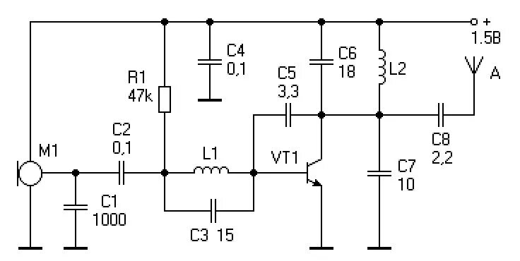 Радиомикрофон схема. Схема радиожучка с кварцевой стабилизацией. Схема жучка с питанием 1.5 вольт. Схема транзистора кт368. Схемы передатчиков на транзисторах с кварцем.