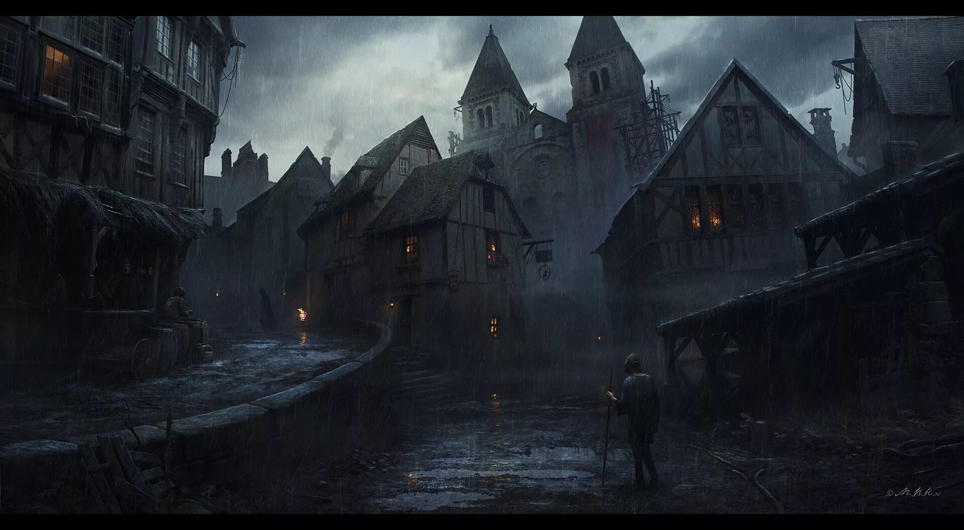 Dark town. Деревня арт дарк фэнтези. Vladimir Manyukhin Fantasy.