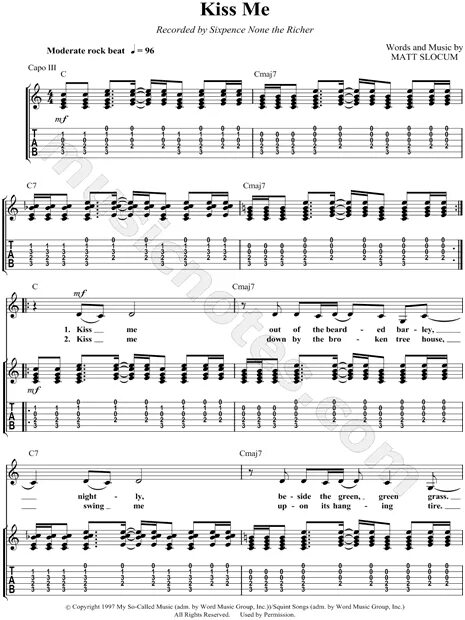 Kiss me sixpence. Kiss me Sixpence none the Richer Ноты. Ноты Кисс ми. Sixpence none the Richer Kiss me текст.