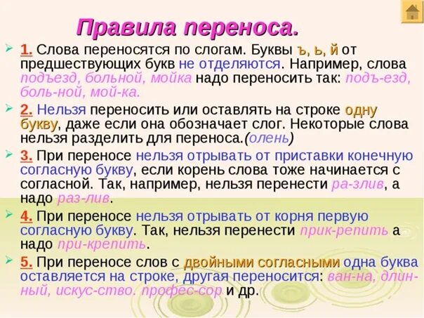 Использовать перенос слова. Правило переноса. Правила переноса с буквой й. Правила переноса слов с буквой й. Перенос слов с буквами й ь.