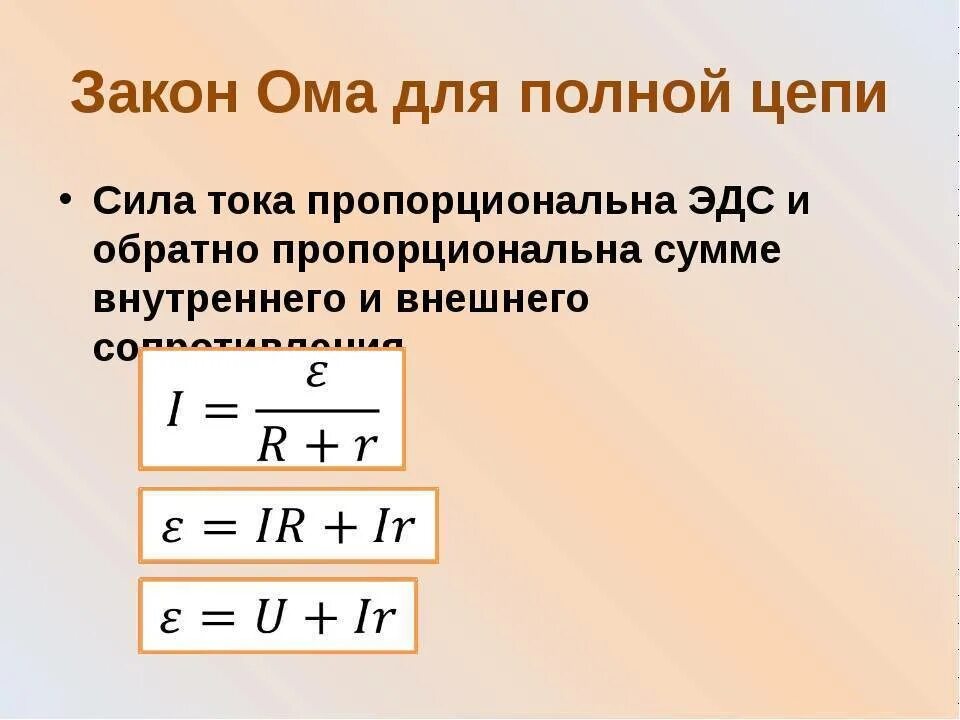 Мощность тока физика 10 класс. Сила тока в полной цепи закон. Зауонтома для полной цепи. Закономадлч полноцепи. Кокон Ома для полной цепи.